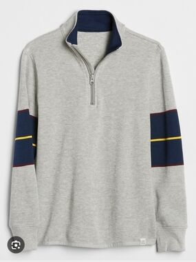 NWT GAP Kids Gray and Navy Quarter-Zip Pullover ~XXL